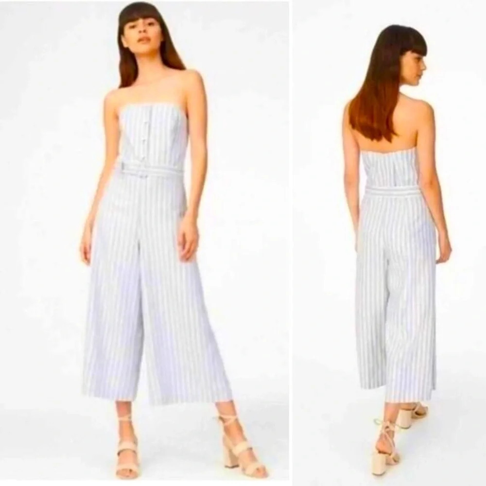 Club Monaco Blue & White Striped Alberrtah Strapless Wide Leg Jumpsuit Size 00